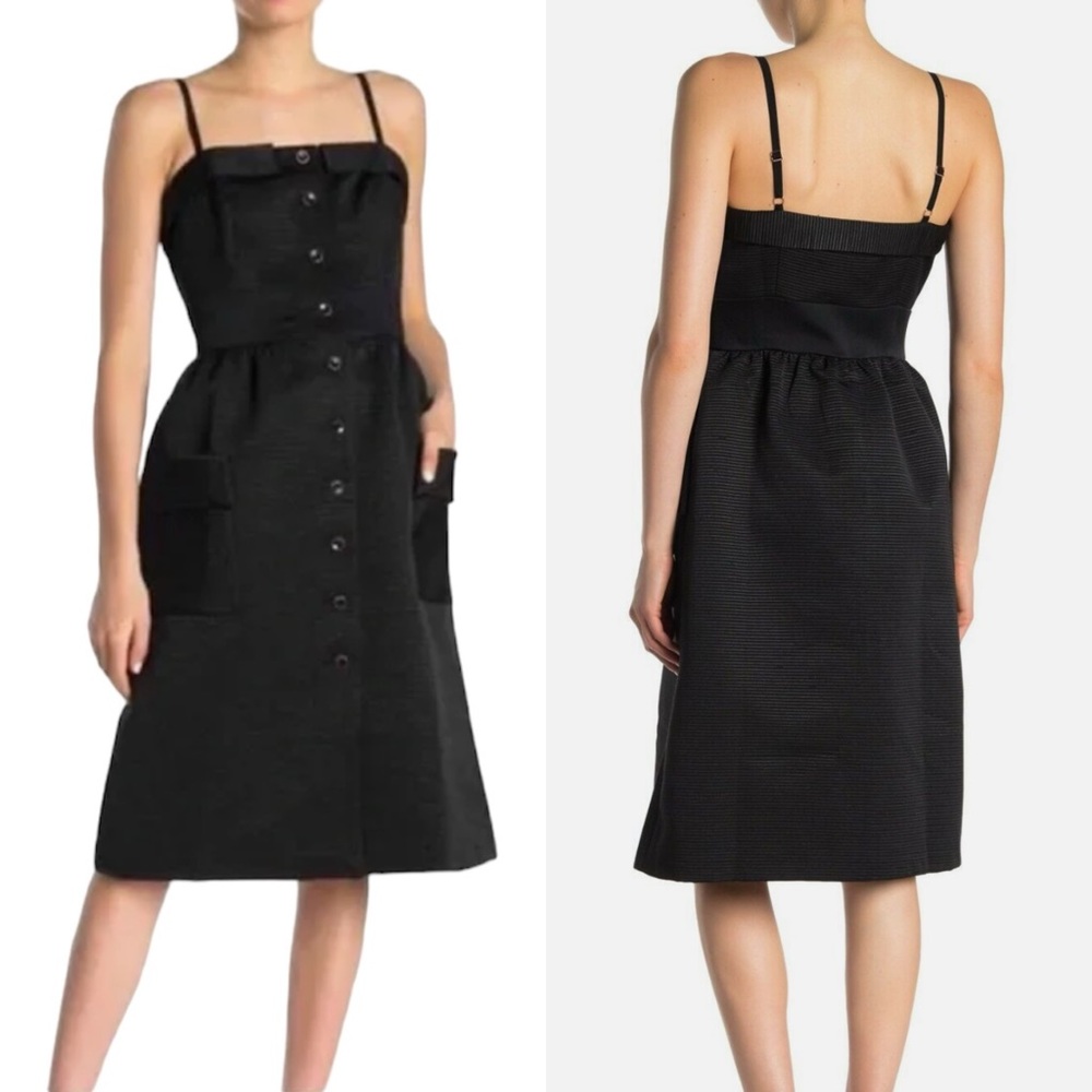Ted Baker Octovia Black Spaghetti Strap Button Up Pocket Dress 5 US14